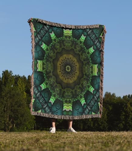 3dRose Mandala 28 Zen InnerBalance Green Harmony Chakra Meditation InnerPeace Woven Blanket