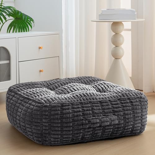 HIGOGOGO 8" Floor Pillow Cushion for Adults, Meditation Cushion Pillow, Blended Corduroy Cover, Large Square Floor Sitting for Tatami Living Room or Yoga, 22x22 Inch, Dark Grey - color: Square Dark Grey, size: 8" Thick(Pack of 1)