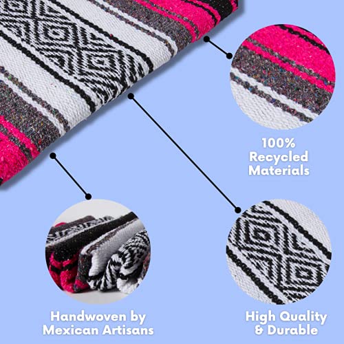 El Paso Designs Mexican Yoga Blanket – Colorful Falsa Serape Throw for Yoga, Beach, Picnic, Saddle, or Home Décor – Soft Woven Boho Blanket (Pink) - color: Pink