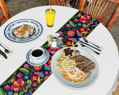 Oudain 6 Pcs Mexican Round Tablecloth 84 Inch Table Cover, White,Black - color: White