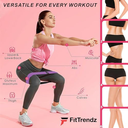 FitTrendz Resistance Bands for Legs and Butt Exercise Bands, Non Slip Elastic Fabric Bands 3 Levels Loop Workout Bands for Women Squat Glute Hip Training, Set of 3 Pack