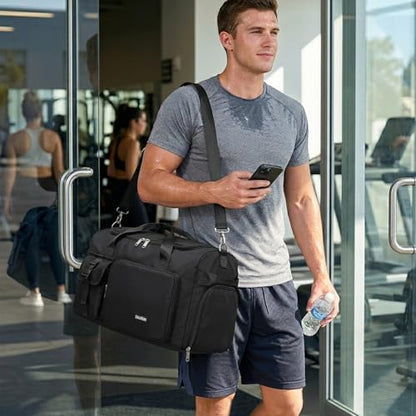 Eslcorri 42L Gym Duffel Bag Travel Backpack with Shoe & Wet Pocket, Black - color: 42L-Black
