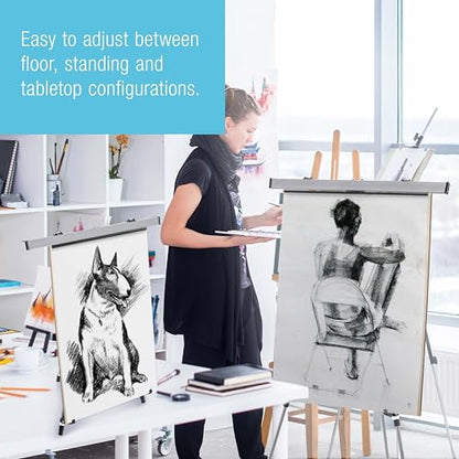 U.S. Art Supply 66" High Classroom Silver Aluminum Flip Chart Easel & Presentation Stand - Adjustable Floor/Tabletop, Portable Tripod, Holds 25 lbs., for Chart Paper, Poster Boards, & Pads