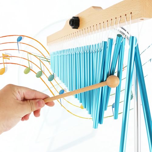 EASTROCK 36 Note Chimes Single-row Bar Chimes Height-Adjustable Stand Blue - color: 36note Blue
