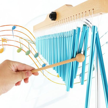 EASTROCK 36 Note Chimes Single-row Bar Chimes Height-Adjustable Stand Blue - color: 36note Blue