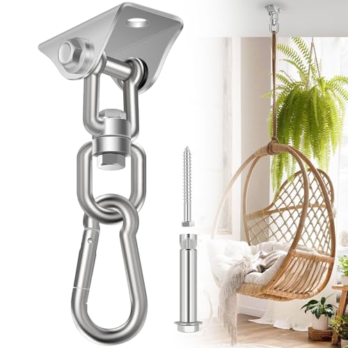 Hammock Hanging Kit, Porch Swing Hanging Kit 1200 Lb Capacity, Hammock Ceiling Hooks Heavy Duty 360°Rotating Hanging Swing Chair Hardware for Hammock Chair Stand, Porch, Yoga, Gym, Silver - color: Silver