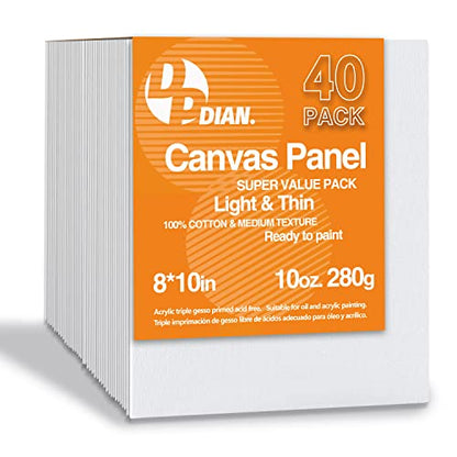Canvas Boards for Painting 40 Pack, 8 inch x 10 inch Super Value Pack, Artist Canvas Panels for Oil & Acrylic Painting - size: 8"x10"