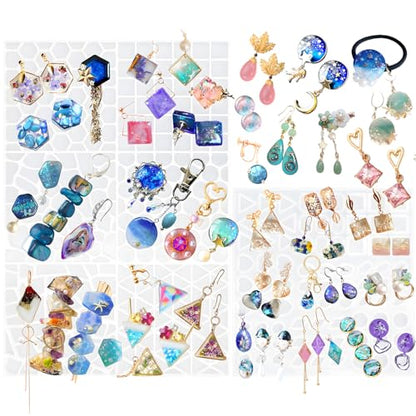 FUNSHOWCASE Cabochon Resin Mold Pack of 2 Mosaic Tile Epoxy Casting Jewelry Making - color: 358 Cavities 15 Designs