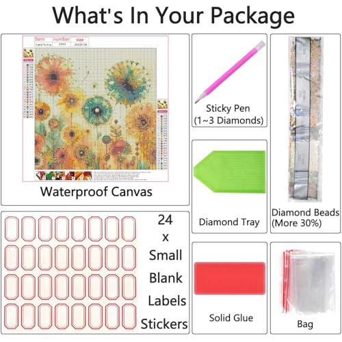 Shouruihua Diamond Painting Kits for Adults, Dandelion Diamond Art Kits | Flower Gem Art, Diamond Dotz Kits, Diamond Dots, Wall Art, Adult Crafts, Full Round Drill Diamond Painting Kits, 11.8x11.8 in - color: Dandelion