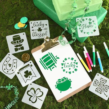 AUGSHY 56 Pack St Patricks Day Stencils, 3 Inch Clover Craft Templates | Clover Theme Templates, Window Party Home Decor, Painting on Wood Slice Crafts, Holiday Scratch Art Ornaments - style: St Patrick's