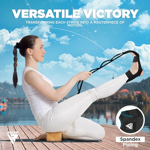 RDX Yoga Stretching Strap, Ankle Ligament Stretcher Belt with Loops Ligament Stretch Band, Fitness Leg Stretcher for Plantar Fasciitis, Foot Stretch Assist for Hamstring, Flexibility Exercise - color: Black