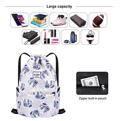 XEYOU Drawstring Backpack Bag Sport Gym Sackpack Beach Cinch Bag | Lightweight Swimming Bag, Water-Resistant Fabric, Travel Daypack for Women and Men - color: Little Blue Elephant