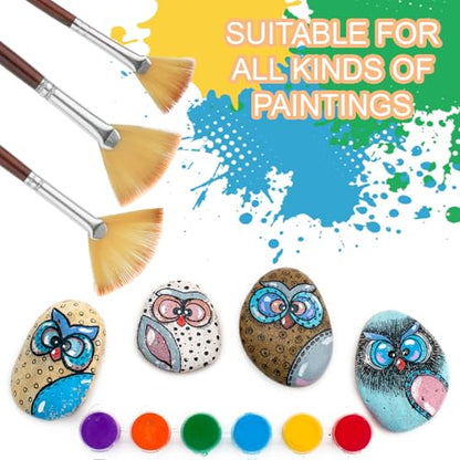 18 Pcs Fan Paint Brushes, Artist Painting Brush Set Professional Soft Anti-Shedding Nylon Brush Wooden Handle Oil Acrylic Brush Suitable for Acrylic Painting, Oil Watercolor Painting