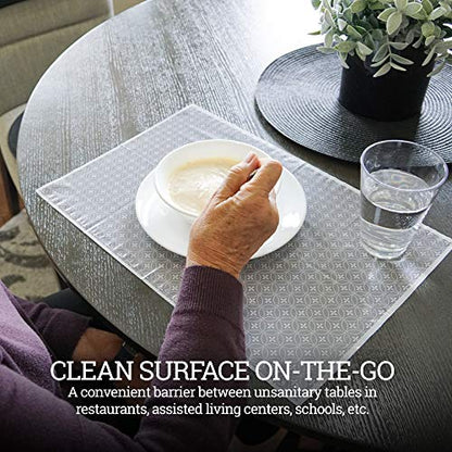 Gray and White Disposable Placemats for Baby, Toddlers, Children and Adults - Sticky Toppers for Tables - Restaurant, Travel, Airplane Tray Covers, Schools - 40 Pack - color: Gray/White