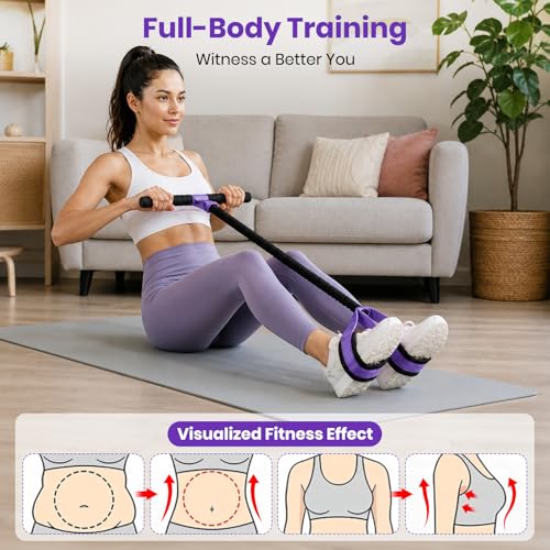 Rojvvec Pedal Resistance Bands with Handle 55LBS, Fitness&Workout Equipment | Upgraded TPR Tube and Soft Foam Fabric Foot Pedal, Exercise Bands Set, Sit Up Equipment for Stretching Training for Home Gym - color: Purple-Black