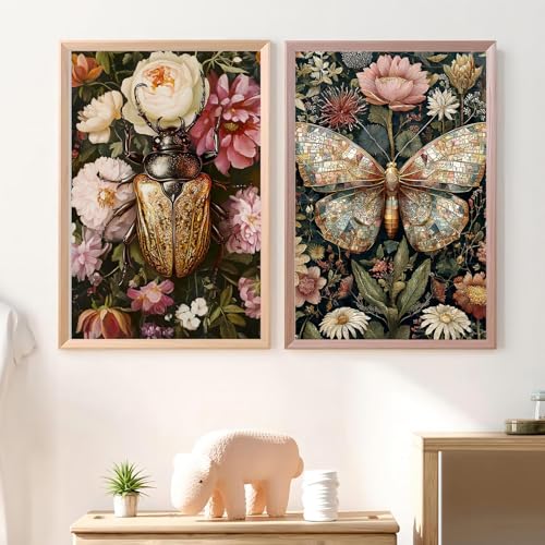 2 Pack Paint by Numbers Kit for Adults,Butterfly Bettle Paint by Numbers for Adults, DIY Insect Adult Painting by Numbers Beginners on Canvas Acrylic for Home Wall Art Decor 12x16Inch (Rolled Package) - color: Butterfly Bettle