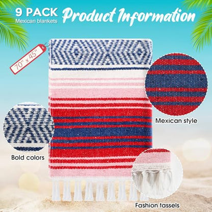 Peryiter 9 Pcs Mexican Yoga Blanket Striped Falsa, 45x70,Pastel Colors - color: Pastel Colors