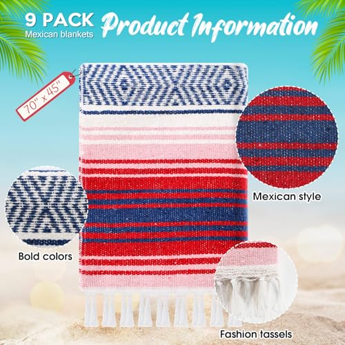 Peryiter 9 Pcs Mexican Yoga Blanket Striped Falsa, 45x70,Pastel Colors - color: Pastel Colors