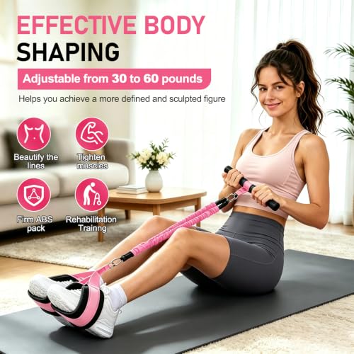 Multifunctional Pedal Resistance Band with Handles for Women Men - color: Pink