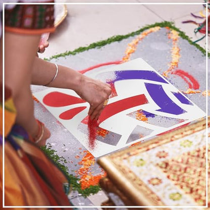 Watersay 6 Set Diwali Large Rangoli Stencil 11" x 11" Reusable Plastic Mandala Painting Stencil Indian Traditional Festival Painting on Wood Floor Wall Tile Fabric Furniture DIY Craft(Classic Style) - style: Classic Style