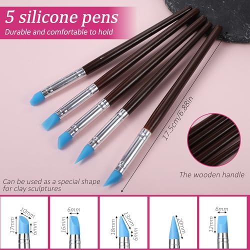 15 Pcs Silicone Clay Sculpting Tools, Double-Ended Dotting Tool, Pottery Tool, Clays Tools Kit with for Clay Sculpting, Painting, Modeling