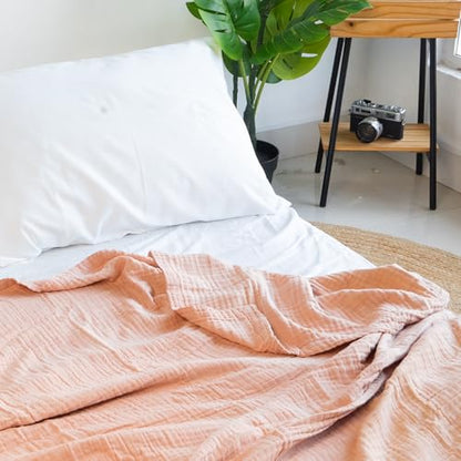 Salt Earth 100% Cotton Gauze 80"X90" Queen 4 Layered Blanket- Rose Dust | Premium Muslin Blanket for Couch,Bed,Living,Summer Lightweight, All Seasons Blankets & Throws, Boho,Travel & Skin Friendly - color: Rose Dust, size: 80"X90" Queen