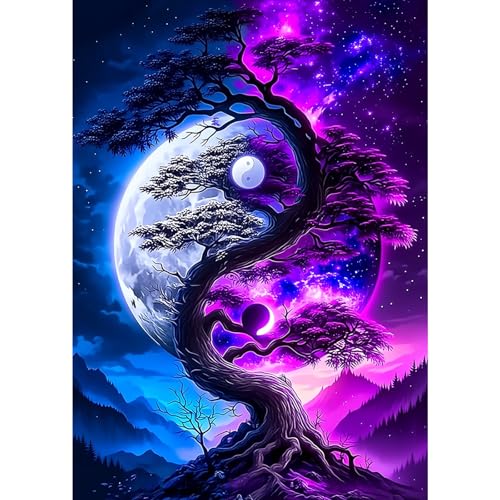 MXJSUA Yin-Yang Night Sky Diamond Art Painting Kits for Adults, Full Drill 5D Round Dots Diamonds Paint Picture for Beginners, Gem Art Painting Craft Kits for Home Decor Gift 12x16 inch - color: Yin-yang Night Sky