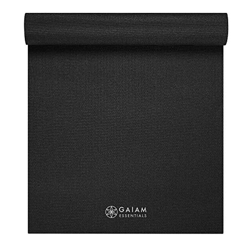 Gaiam Essentials 1/4" Thin (6mm) Yoga & Pilates, Fitness & Exercise Mat with Easy-Cinch Carrier Strap Cusion Support For Fitness and Gym Workouts - color: Black