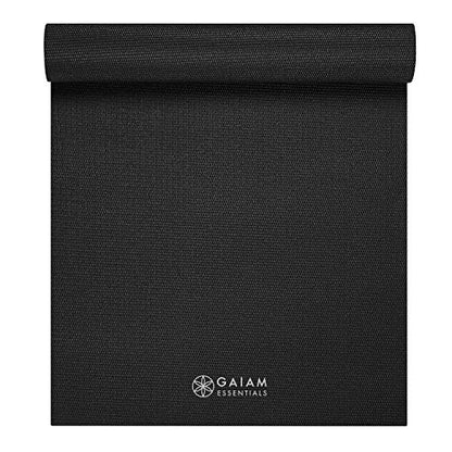 Gaiam Essentials 1/4" Thin (6mm) Yoga & Pilates, Fitness & Exercise Mat with Easy-Cinch Carrier Strap Cusion Support For Fitness and Gym Workouts - color: Black