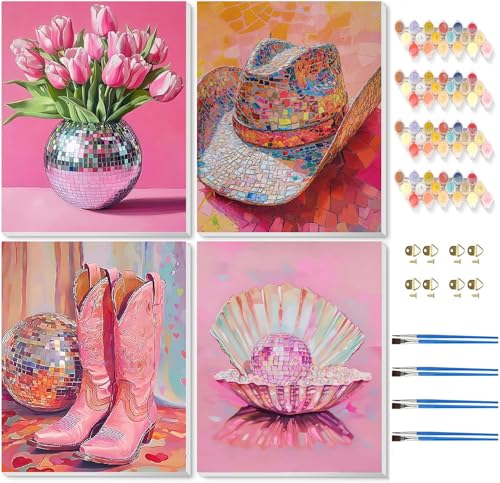 TCDZMYGS 4 Pack Paint by Numbers Kit for Adults Beginner,Disco Ball Retro Easy Paint by Number Kits with Frame,DIY Acrylic Oil Painting by Numbers for Home Wall Decor 9.5 x 11.8 inch - color: paint by number-7