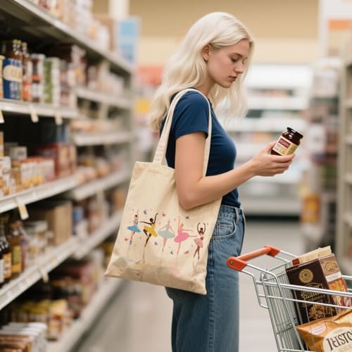Aesthetic Canvas Tote Bag for Women - with Magnetic Snap Closure & Zipper Inner Pocket Reusable Bag for Shopping - color: Ballet