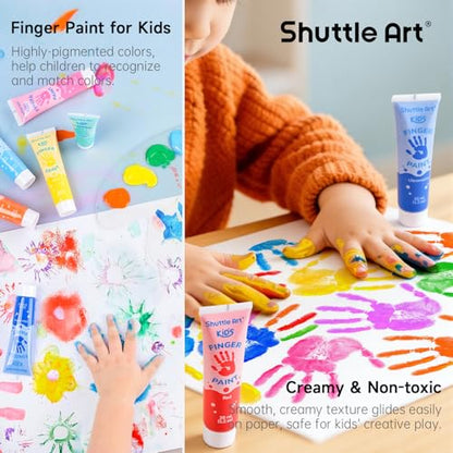 Shuttle Art Washable Finger Paint for Toddlers, 15 Vibrant Colors (1.2 fl oz) Toddler Paint, Non-Toxic Finger Painting for Toddlers 1-3, Kids Arts and Crafts