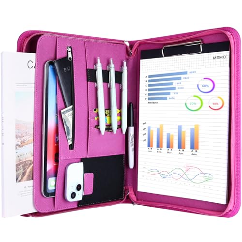 ProCase Portfolio Business Padfolio Folder with Zipper -Magenta | Conference Meeting Executive File Legal Document Organizer with Pockets Letter Size A10 Writing Pad Notepad Padfolio - color: Magenta