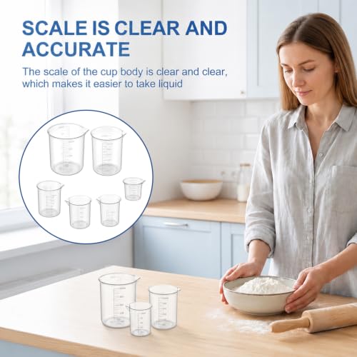 7 Pcs Plastic Graduated Beakers, 30/50/100/150/200/500ml Transparent | Plastic Measuring Cups for Kitchen Lab, Graduated Beaker for Epoxy and Resin, Mixing Cups for Crafts and Science, Clear