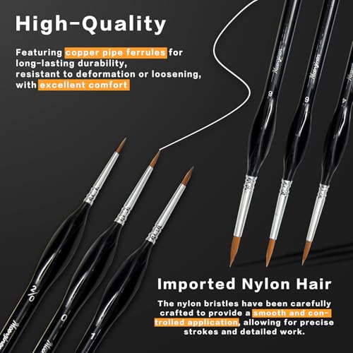 10 Pcs Exquisite Detail Paint Brush Set | Copper Tube, Double-Wire Binding, Birch Wood Triangular Grip for Oil, Watercolour, Acrylic & Digital Art - color: 10pcs Black Pointed Tip Paintbrushes Set