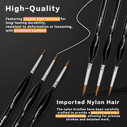 10 Pcs Exquisite Detail Paint Brush Set | Copper Tube, Double-Wire Binding, Birch Wood Triangular Grip for Oil, Watercolour, Acrylic & Digital Art - color: 10pcs Black Pointed Tip Paintbrushes Set