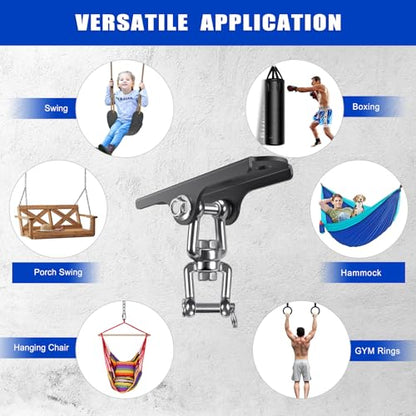 Dolibest Heavy Duty Swing Hanger,Ceiling Mount Swing Hook,One-Piece Design Base, Swing Set Hardware for Punching Bag, Boxing, Hammock Chair, Yoga Swing, Porch Swing (360° +180° Rotation) - color: E: 360°+180° Swing Hanger