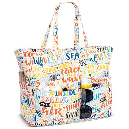 Iioscre Beach Bag for Women, Causal Hobo Handbags with Zipper Inner Pocket - color: Multi