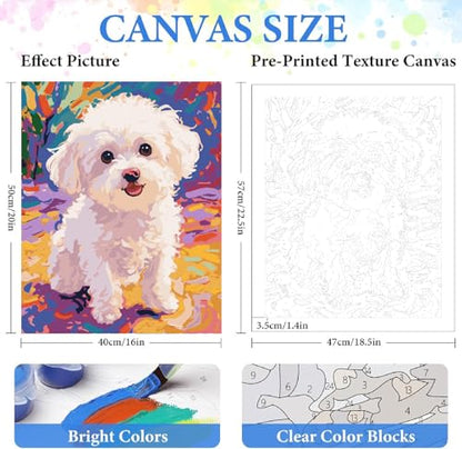 Dog Paint by Numbers Kit for Adults Beginner,Animal,16x20 | Full set with wooden brushes,rolled canvas,rich paints.Calming activity.Beginner friendly.Just open and paint. - color: 16"X20"Rolled Canvas(Frameless)-Dog