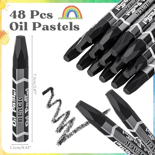 48 Pcs Black Soft Oil Pastels Bulk Artists Oil Crayons Single Color Hexagonal Creamy Pastel for Artists Beginners Painting Drawing Relaxing Blending - color: Black
