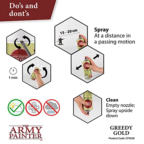 The Army Painter, Colour Primer Greedy Gold, 400 ml acrylic spray | Spray Paint Basecoat for Miniature Model Undercoat Priming, Plastic Wargames, DnD & Warhammer - color: Greedy Gold