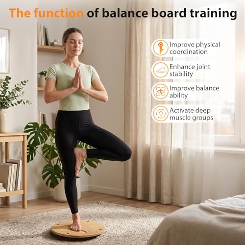 Wooden Wobble Balance Board, Balance Trainer for Kids,Toddlers,Teens | Standing Desk Balance Board for Core Training, Surf/Ski/Skate Prep, Rated for 440 Pounds of Weight