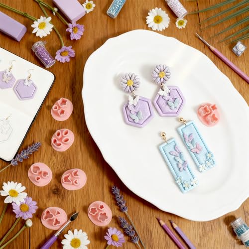 10 PCS Polymer Clay Cutters, Flower Petal Clay Cutter for Earrings Making 10 Shapes Floral Leaf Butterfly Heart Clay Molds DIY Jewelry Tools