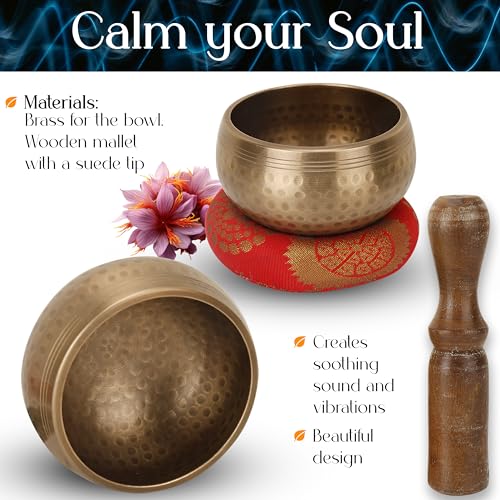 Tibetan Singing Bowls Set - Meditation Sound Bowl Stress Relief Tool and Spiritual Decor for Yoga Mindfulness, Healing & Chakra balancing Relaxation by Himalayan 3.5"