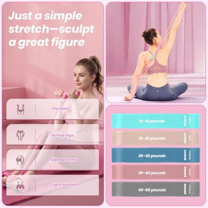 Resistance Bands Set for Women, 7-Piece Resistance Bands with Handles, Figure-8 Band & 5 Yoga Loop Bands, Medium Resistance for Home Gym, Pilates, Yoga, Stretching & Strength Training - color: pink