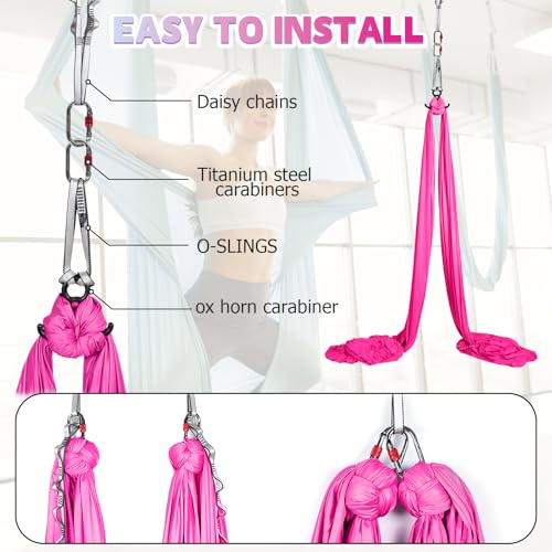 Aerial Silks Kit & Aerial Yoga Hammock - 11Yd Premium Fabric with Hardware | Easy Setup for Flying Yoga, Aerial Swing & Fitness - Supports Up to 14ft Rigging(Navy) - color: Hot Pink