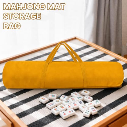 34-Inch Mahjong Mat Bag, Heavy-Duty Canvas Carrying Bag with Center Dual Handles & Smooth Zipper, Fits Mahjong Mat, Racks & Tiles, All-in-One Travel Storage Bag (Yellow) - color: Yellow