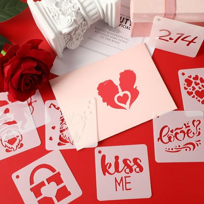Augshy 56 Pack Valentine's Day Stencils, Reusable Craft Templates, 3 Inch | Plastic Valentine Stencils, for DIY Crafts Art Projects, Drawing Painting, Wall Floor Rock Decor Templates - style: Valentines