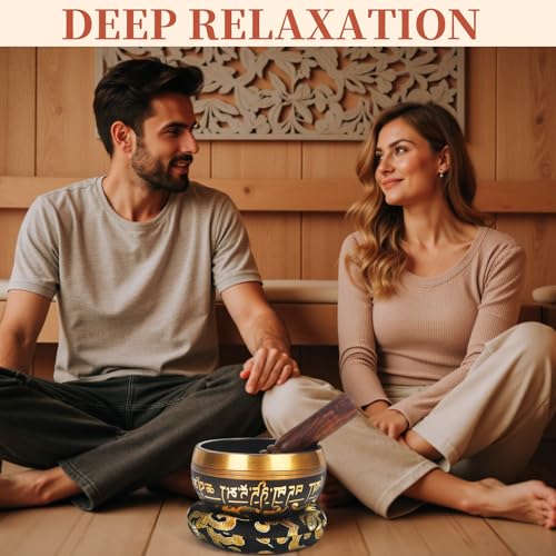 AKLOT HandMade Meditation Singing Bowl: Tibetan Sound Bowl Set with Pure Tone, Sound Bath Bowl with Cushion, Mallet, Spiritual Gift for Chakra Clearing, Mind Healing, Yoga, Prayer, Relaxation (4 Inch) - color: 4inch Black