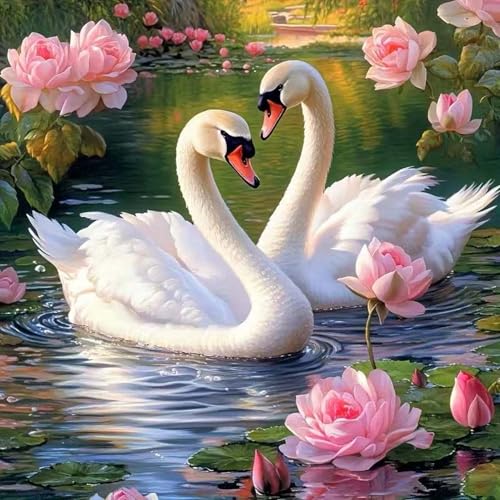 Swans Diamond Painting Kits for Adults,5D Diamond Art Kits for Adults Beginners,DIY Full Drill Round Gem Art Craft Kits,Home Wall Art Decor 13.7 X 13.7 inch - color: GM26